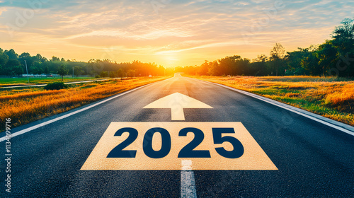 Road to 2025 with an empty road with written 