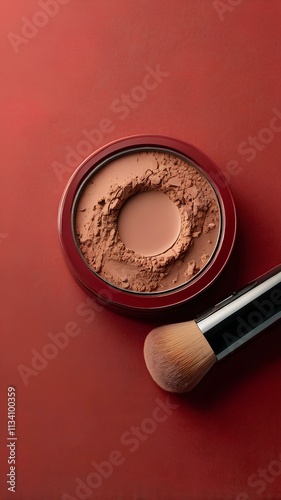 make up brush isloted red background photo