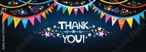 Thank you sign. Greeting card with decoration.  Vector Illustration