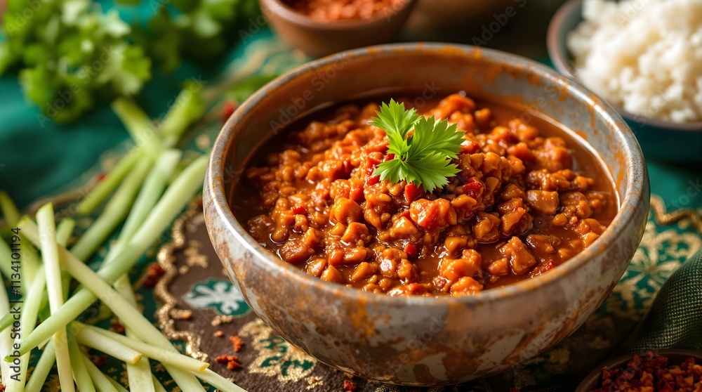 Jeow Bong Chili Paste with Buffalo Skin Garnish (Laotian Cuisine) Jeow Bong Chili Paste with Buffalo Skin Garnish (Laotian Cuisine)