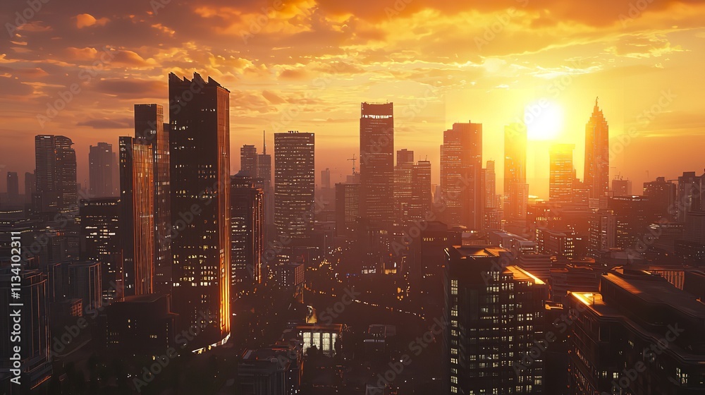 Obraz premium Jakarta Cityscape with Office Buildings at Sunrise