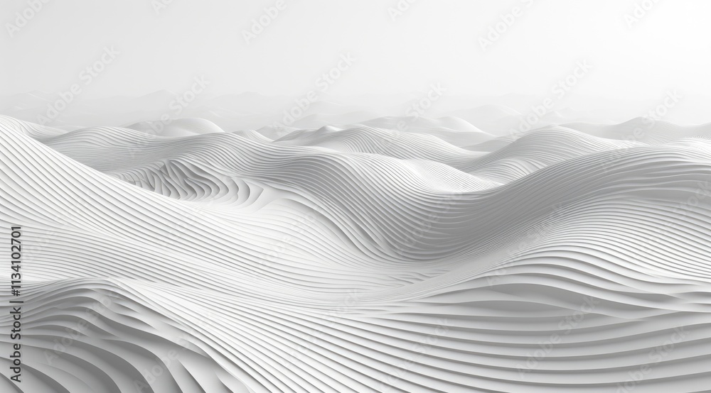 Obraz premium Black and white lines and point, 3D texture relief, undulating mountain range with thin lines