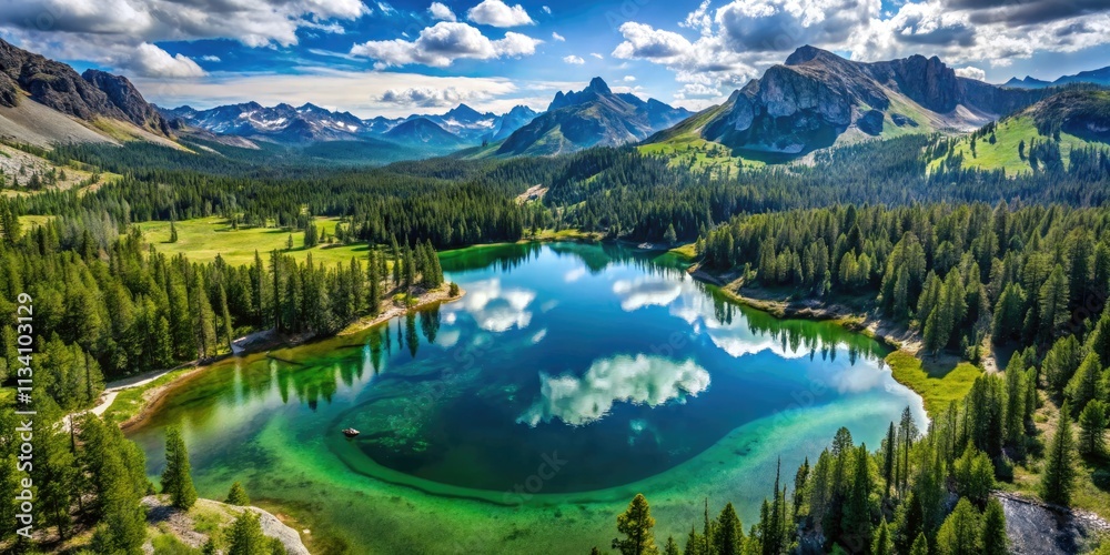 Fototapeta premium Epic Mammoth Park Lake: High-resolution drone photos. Stunning phone backgrounds await.