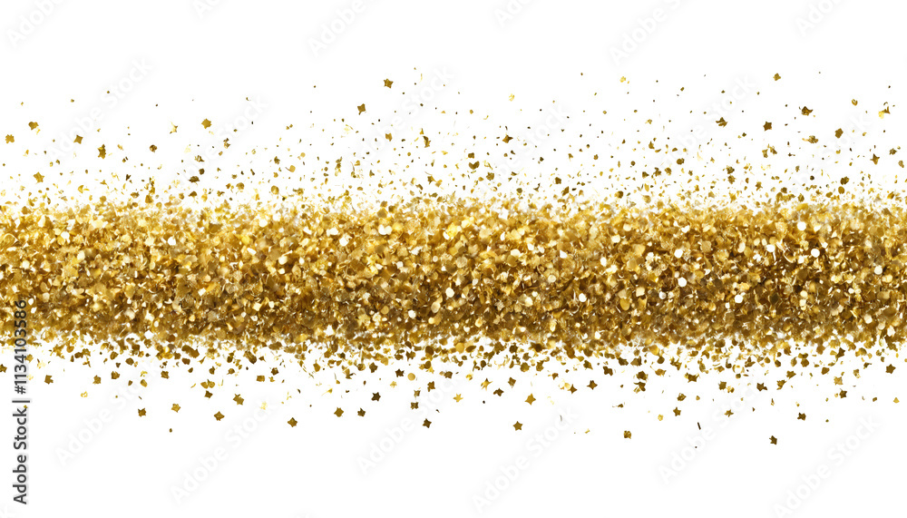 Golden falling confetti isolated on white background. Confetti overlay for New Year, Christmas or birthday greeting card design. 
