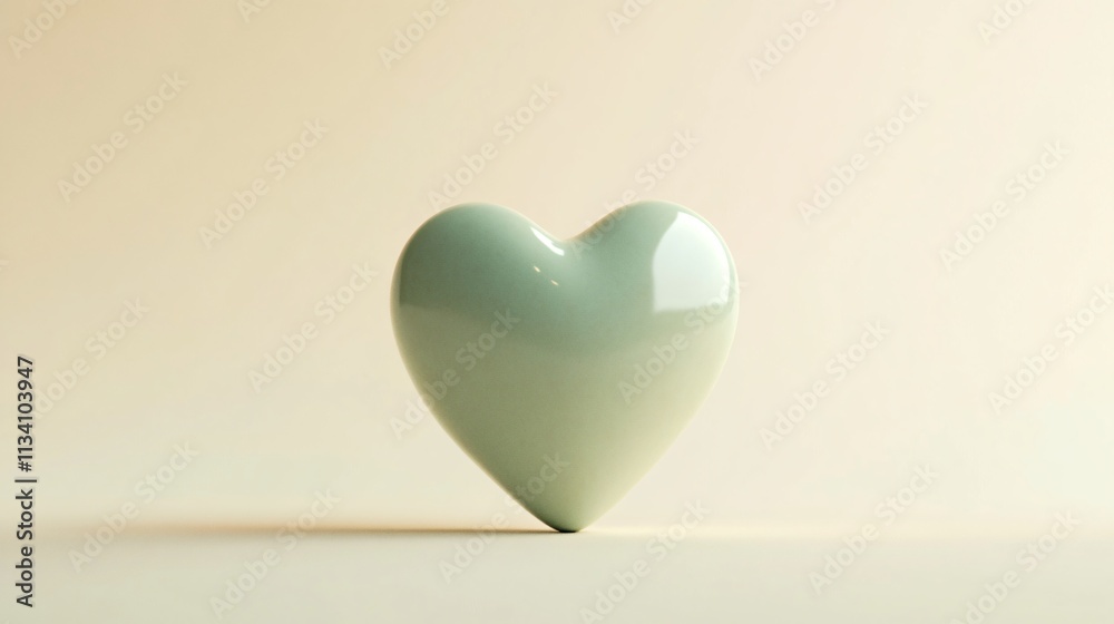 A small ceramic heart in pastel mint green, centered on a simple cream-colored background with soft lighting A small ceramic heart in pastel mint green, centered on a simple cream-colored background with soft lighting