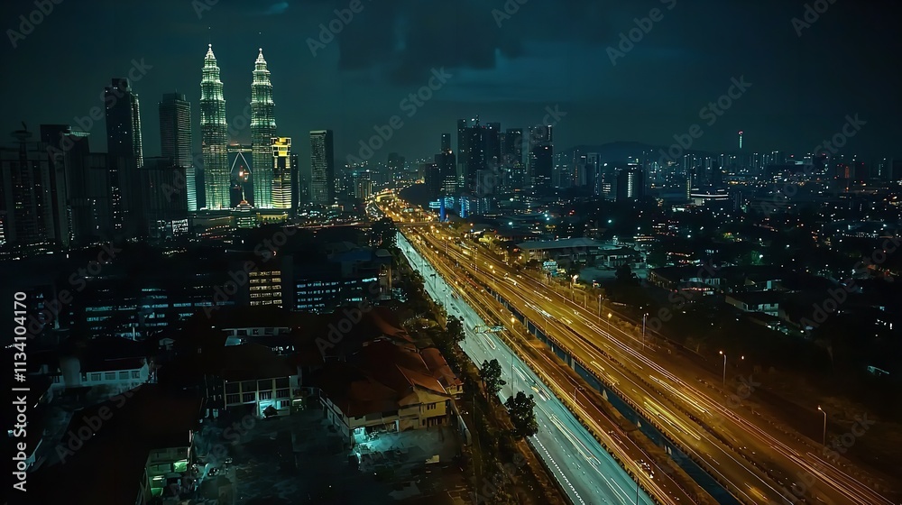Obraz premium Kuala Lumpur's Freeway and Cityscape at Night
