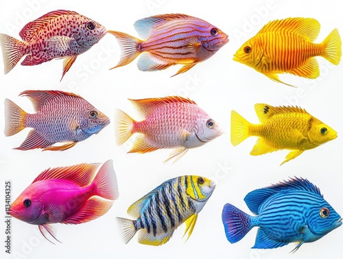 Colored fish on white background