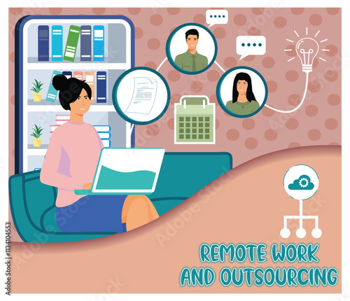 Collaborative Remote Work Concept.Woman working from home and connecting with her laptop.