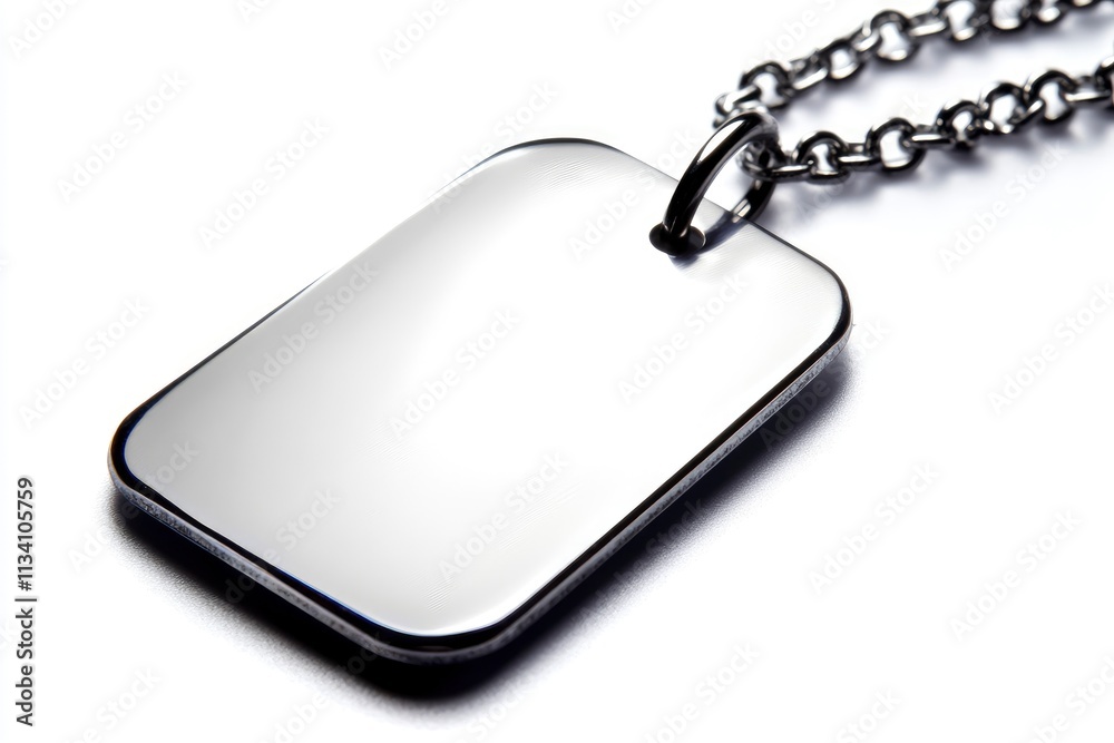 Fototapeta premium A shiny, blank dog tag pendant hanging from a chain.