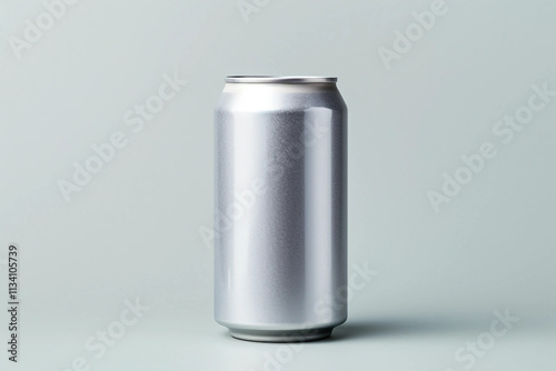 a Silver Can of Soda on a Grey Surface