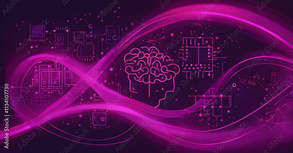Obraz premium swirling light lines forming abstract shapes of AI symbols like brains, chips, and interconnected nodes