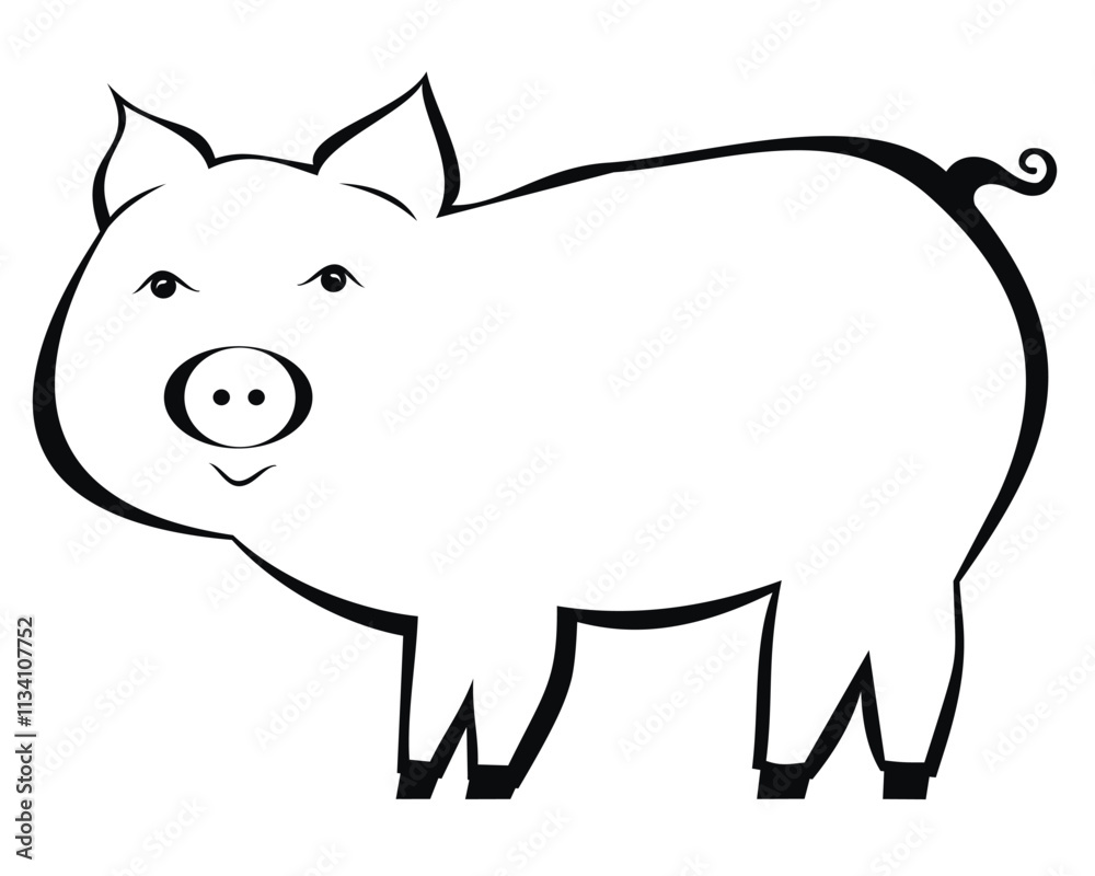 Fototapeta premium Black pig isolated on white background. Vector illustration.