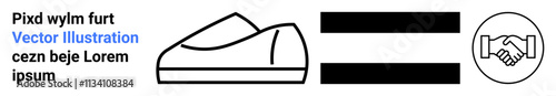Shoe outline, horizontal equal sign, and handshake icon. Ideal for business, footwear, collaboration, agreement, equality, minimalism deal Landing page
