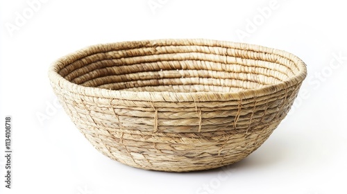 A woven basket with a round shape, suitable for storage or decoration.