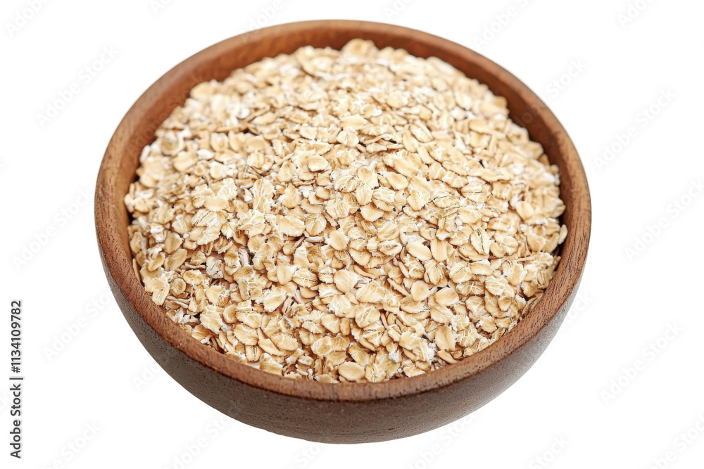Oatmeal Flakes in Wooden Bowl Isolated on PNG Transparent Background Oatmeal Flakes in Wooden Bowl Isolated on PNG Transparent Background