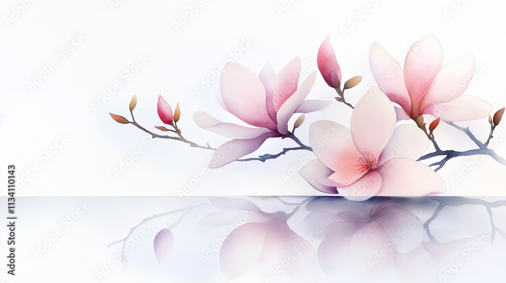 Watercolor painting of a magnolia branch in a