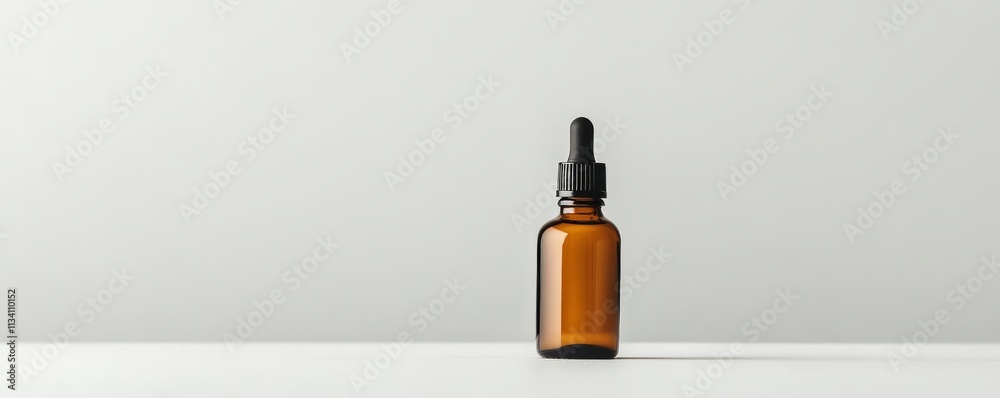 A simple amber glass dropper bottle on a clean surface, often used for essential oils or serums. A simple amber glass dropper bottle on a clean surface, often used for essential oils or serums.