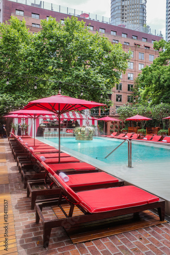 Buenos Aires  Argentina - 21 Nov  2024  Swimming Pool at the luxury Faena hotel in Puerto Madero