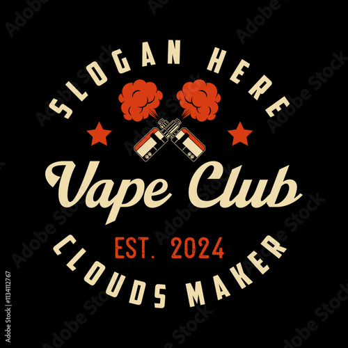 Vape shop logo emblem template vector illustration. Smoke shop logo. Design elements for logo, label, badge, sign. Monochrome label for vaping and electronic cigarette.