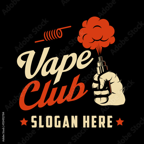 Vape shop logo emblem template vector illustration. Smoke shop logo. Design elements for logo, label, badge, sign. Monochrome label for vaping and electronic cigarette.