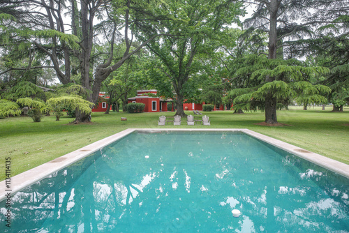 La Pampa, Argentina - 19 Nov, 2024: Estancia La Bamba de Areco, a traditional horse ranch and luxury hotel photo