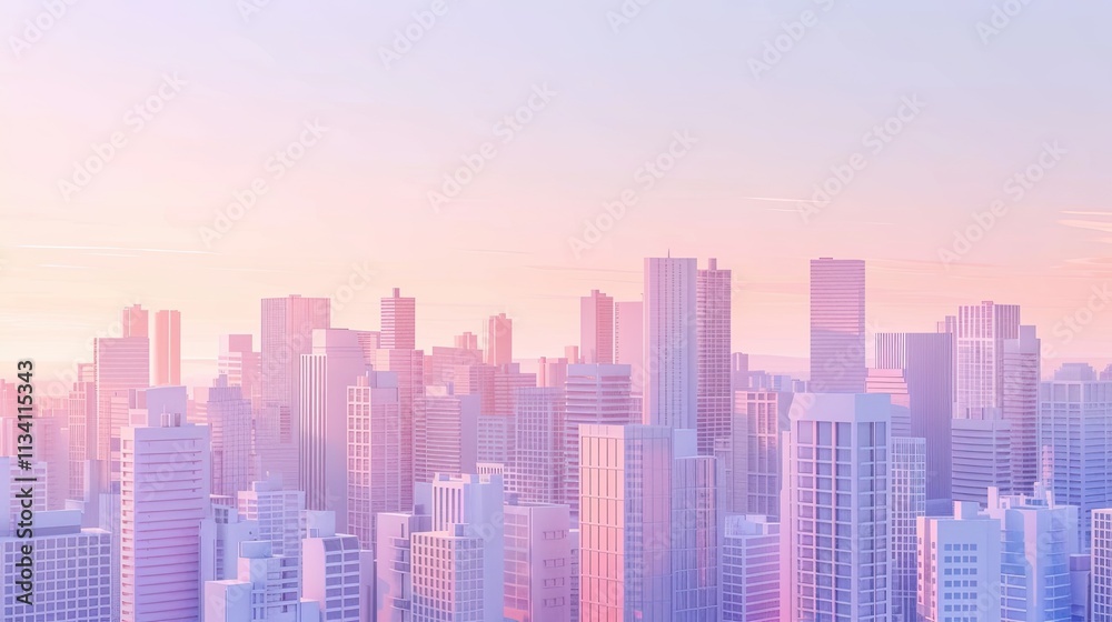 Soft pastel skyline of a tranquil city at dusk under a serene sky. Soft pastel skyline of a tranquil city at dusk under a serene sky.