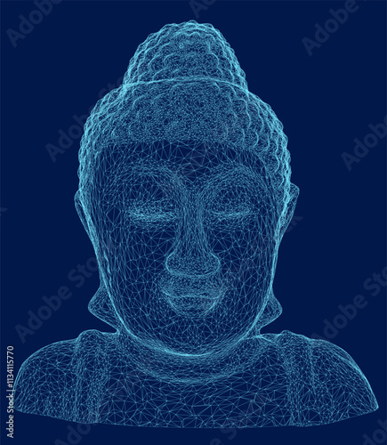buddha head statue illustration. buddha gautama wireframe style illustration. Vector illustration