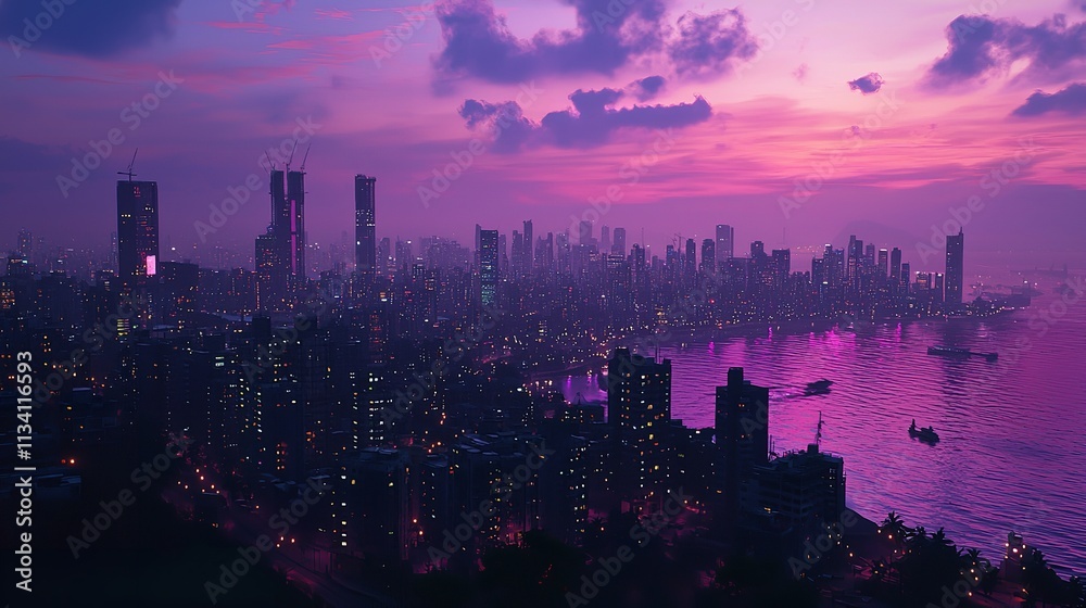 Fototapeta premium Mumbai Cityscape Turning Purple at Dusk