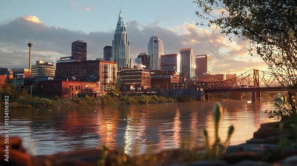 Fototapeta premium Nashville Skyline in 16K Resolution: Ultra Photorealistic View