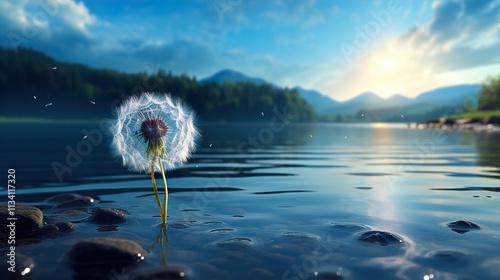 dandelion in the water HD 8K wallpaper Stock Photographic Image