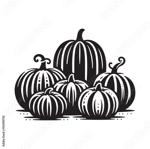 group of pumpkins silhouettes vector illustration