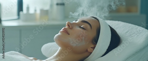A woman relaxing during a facial treatment in a serene spa environment.