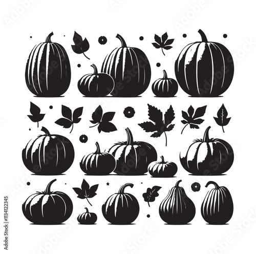 group of pumpkins silhouettes vector illustration