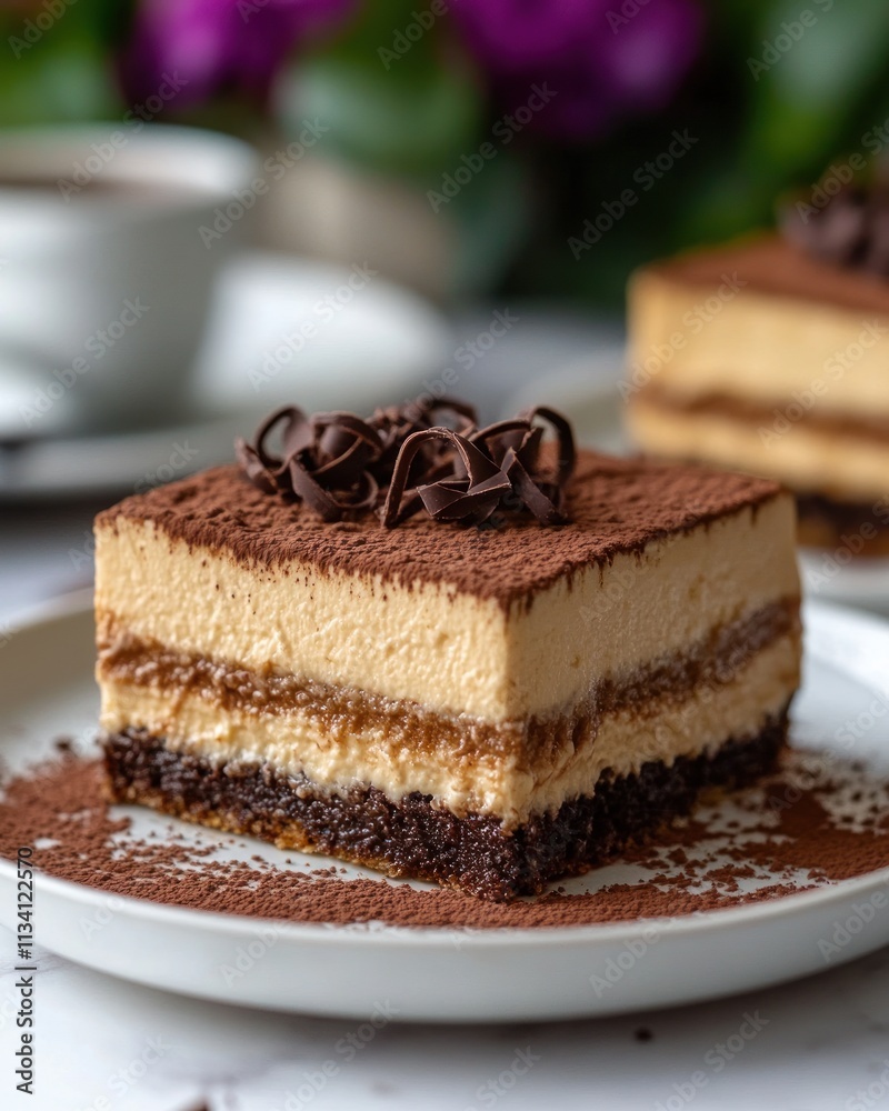 A delicious layered dessert featuring chocolate, cream, and cocoa powder. A delicious layered dessert featuring chocolate, cream, and cocoa powder.