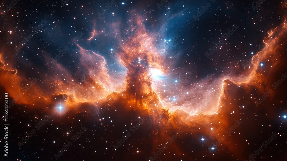 Fototapeta premium Cosmic Nebula: A Celestial Tapestry of Orange and Blue Hues