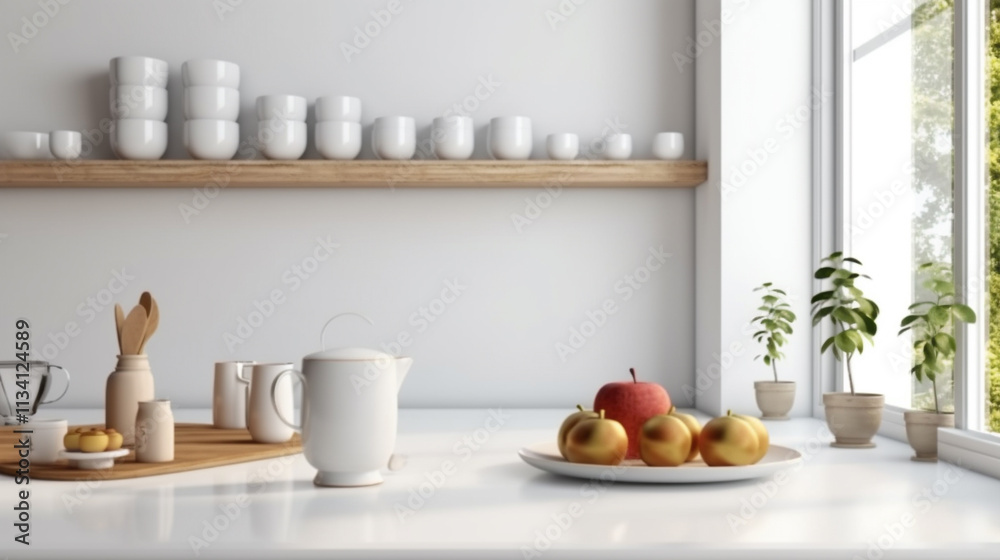 custom made wallpaper toronto digitalBreakfast on the table in the kitchen. Photo modern style interior room 3d illustration Interior,Kitchen ,Washrooms frame living room with colorful white sofa,led with blank frame
