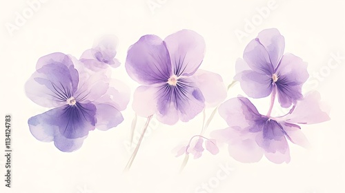 Wallpaper Mural Minimalist watercolor violets in soft light purple hues, gently arranged on a pale background, creating a serene and delicate composition  Torontodigital.ca
