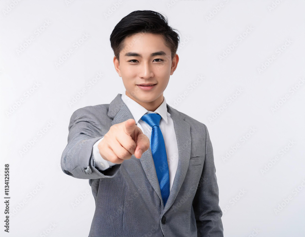 Confident Slim Asian Businessman in Gray Suit with Bold Gesture Confident Slim Asian Businessman in Gray Suit with Bold Gesture