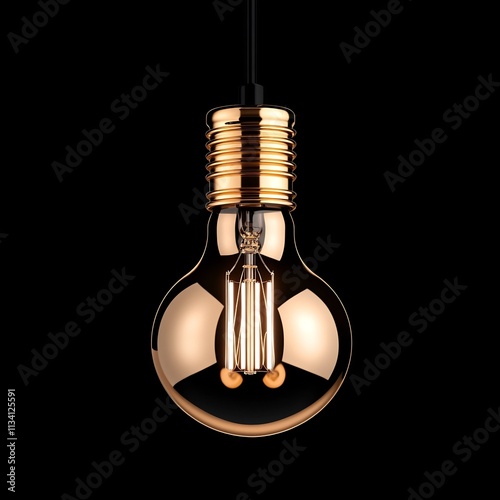 Golden Light Bulb Newton s Cradle on Dark Background photo