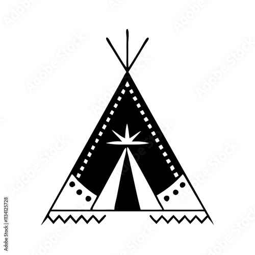 A teepee tent with star design and decorative elements