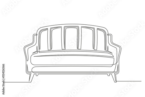 Continuous one line drawing sofa isolated on white background. Vintage couch for interior design. Editable stroke. Vector illustration