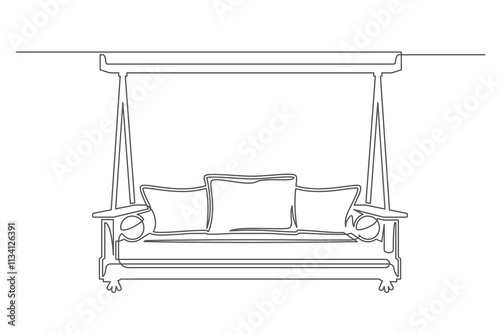 Continuous one line drawing bad isolated on white background. Vintage furniture for interior design. Editable stroke. Vector illustration