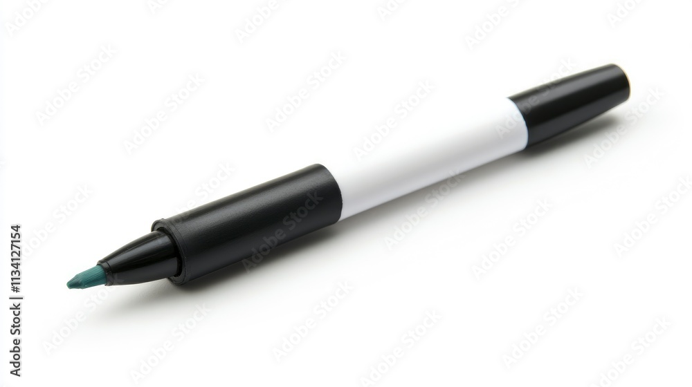A green-tipped marker lying on a white surface, ready for writing or drawing. A green-tipped marker lying on a white surface, ready for writing or drawing.