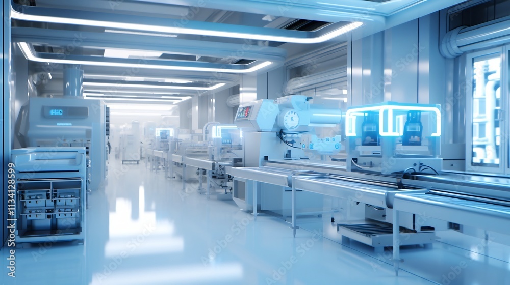 Futuristic manufacturing environment showcasing interconnected IoT devices advanced robotic automation and smart factory technology for efficient data driven production processes Futuristic manufacturing environment showcasing interconnected IoT devices advanced robotic automation and smart factory technology for efficient data driven production processes