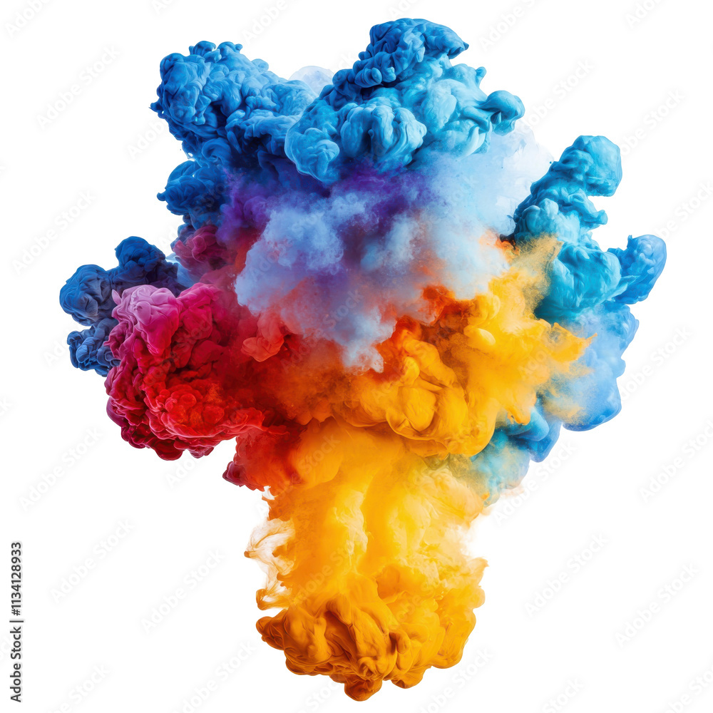 Fototapeta premium Colorful Ink Cloud Explodes in Water, Isolated on PNG Transparent Background