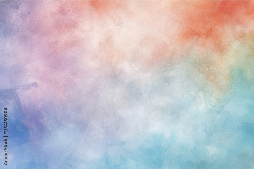 Obraz premium Watercolor background featuring soft, pastel colors blending together seamlessly, watercolor, background, Dreamy art piece depicts abstract waves blending warm oranges with cool purples, symbolizing c