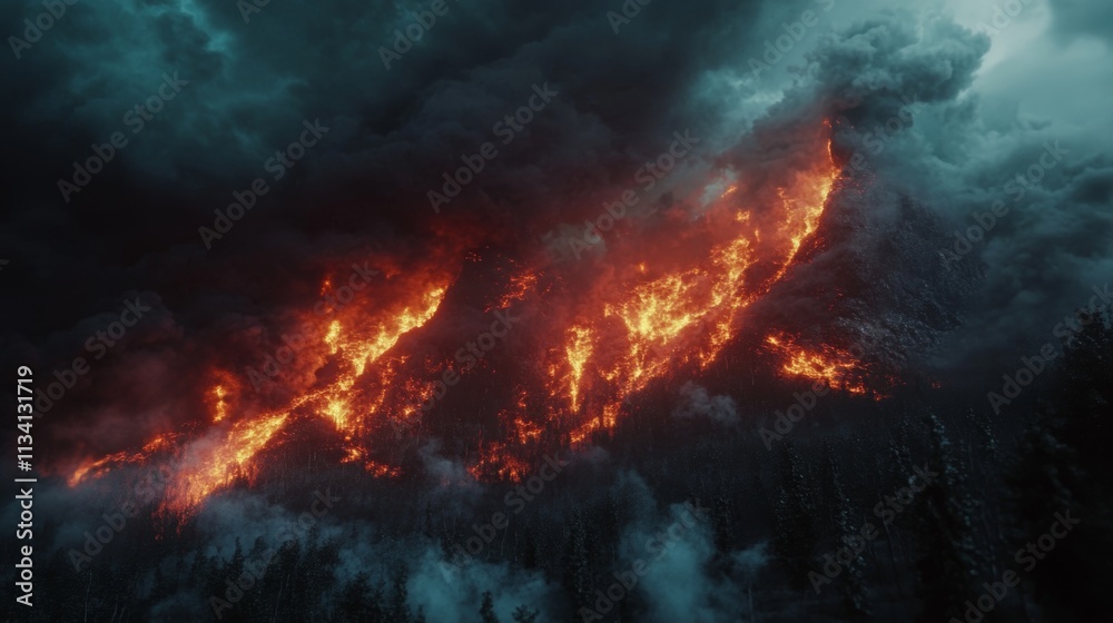 Impressive Forest Fire Under Dark Stormy Skies Impressive Forest Fire Under Dark Stormy Skies