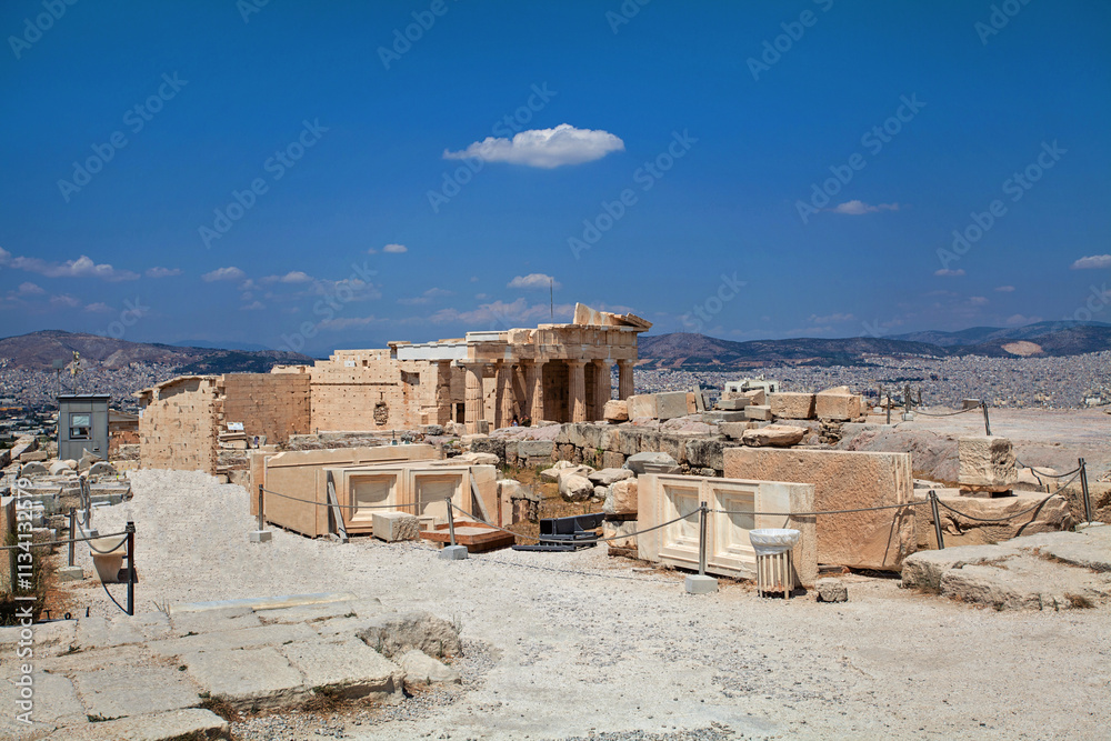 Old Ruin and blue sky with white cloud in Athens, Greece. Parthenon in Acropolis Old Ruin and blue sky with white cloud in Athens, Greece. Parthenon in Acropolis
