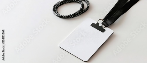 A blank ID badge with a lanyard, ready for personalization or use at an event.