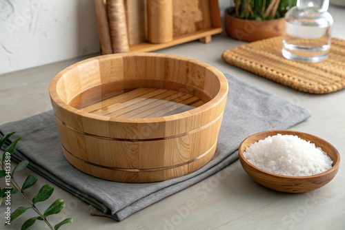 sea salt and bamboo water basin for feet soak 